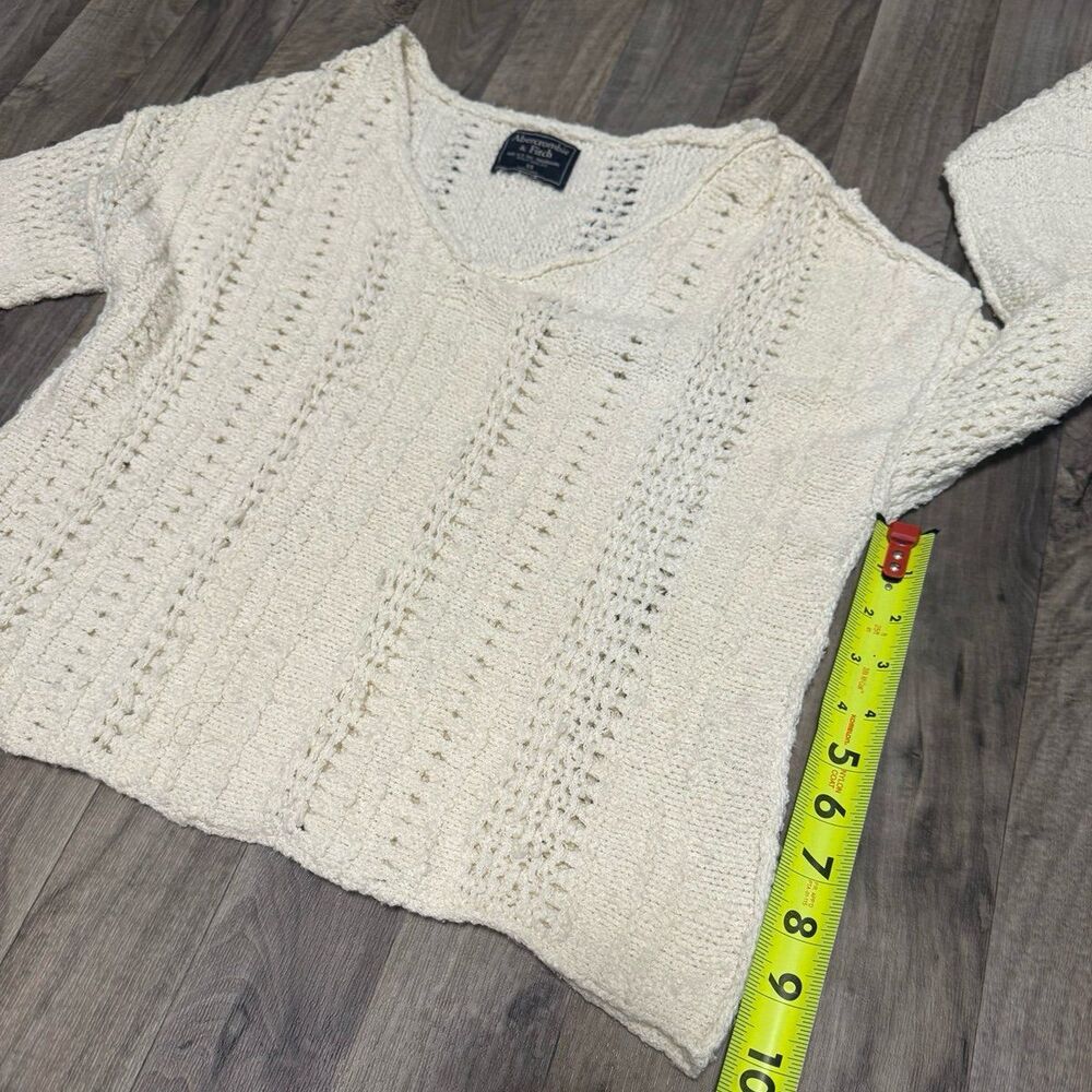 Abercrombie & fitch crochet knit pointelle v neck sweater cream - Picture 4 of 6